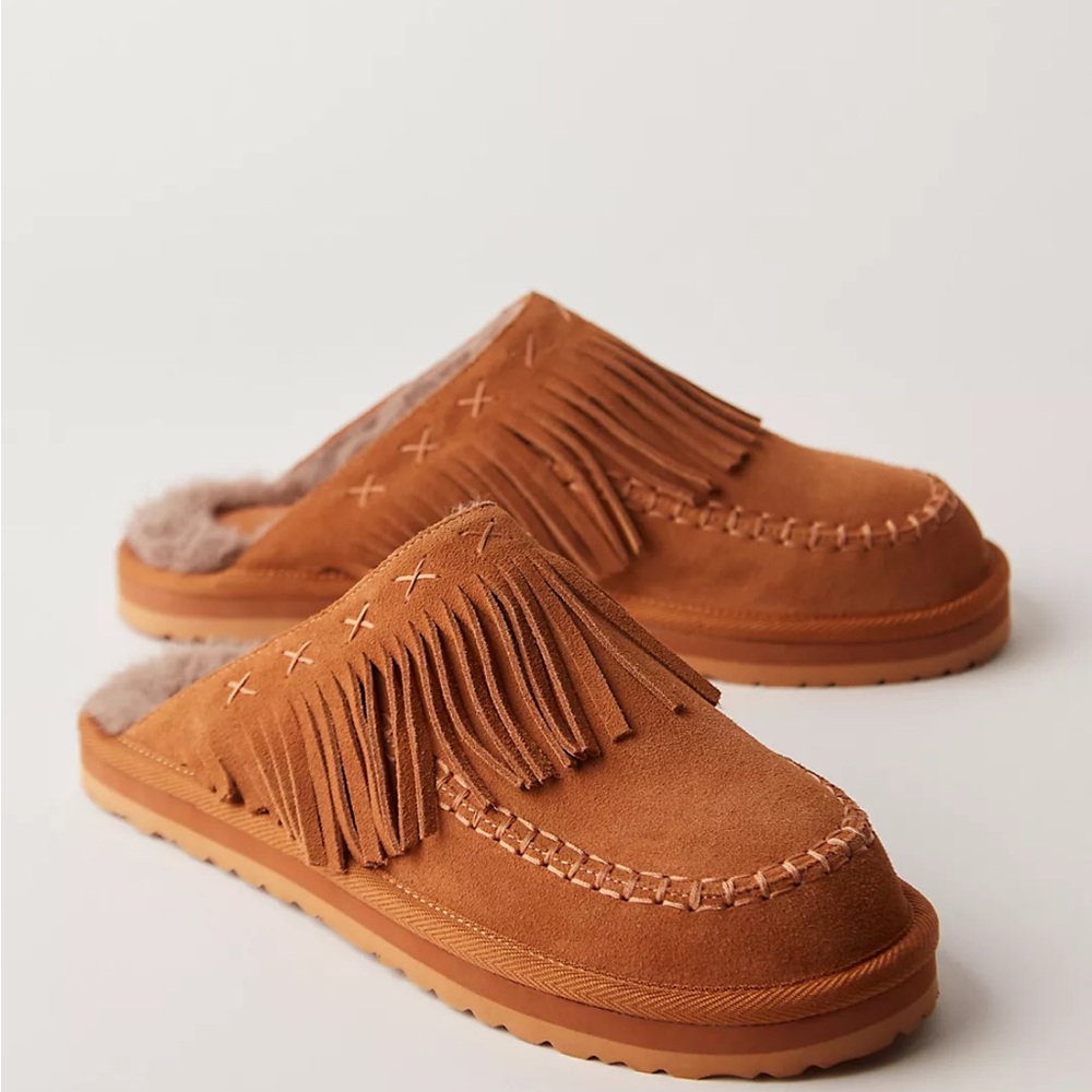 Fallon Fringe Mules Toffee Suede